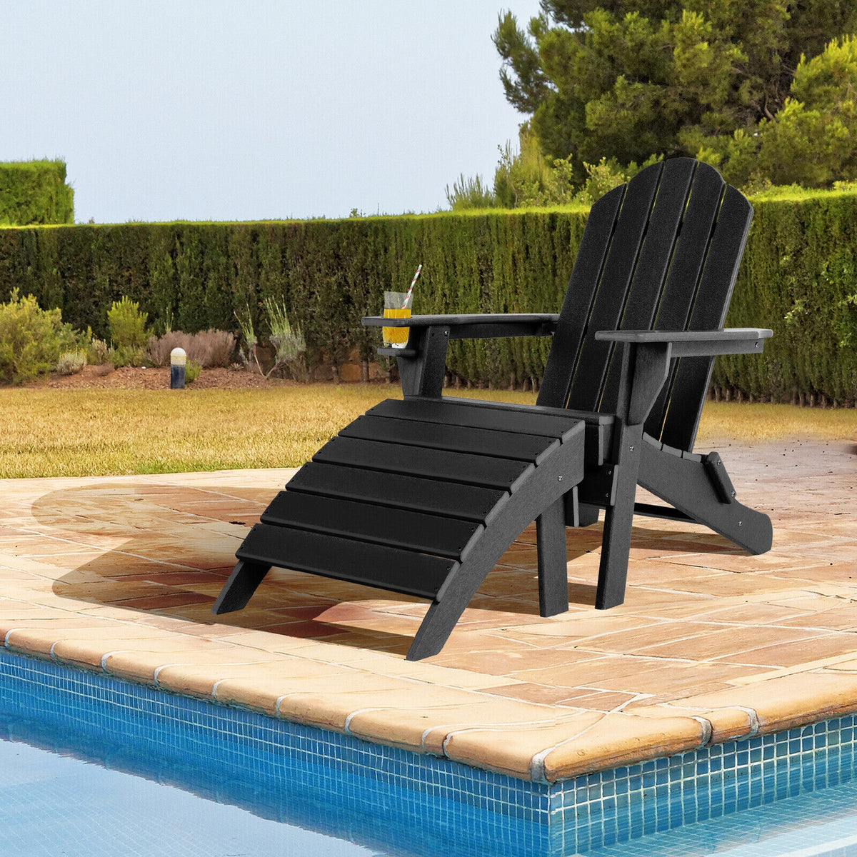 Adirondack Folding Ottoman with All Weather HDPE-Black-Adirondack Chairs-DECOROLALA