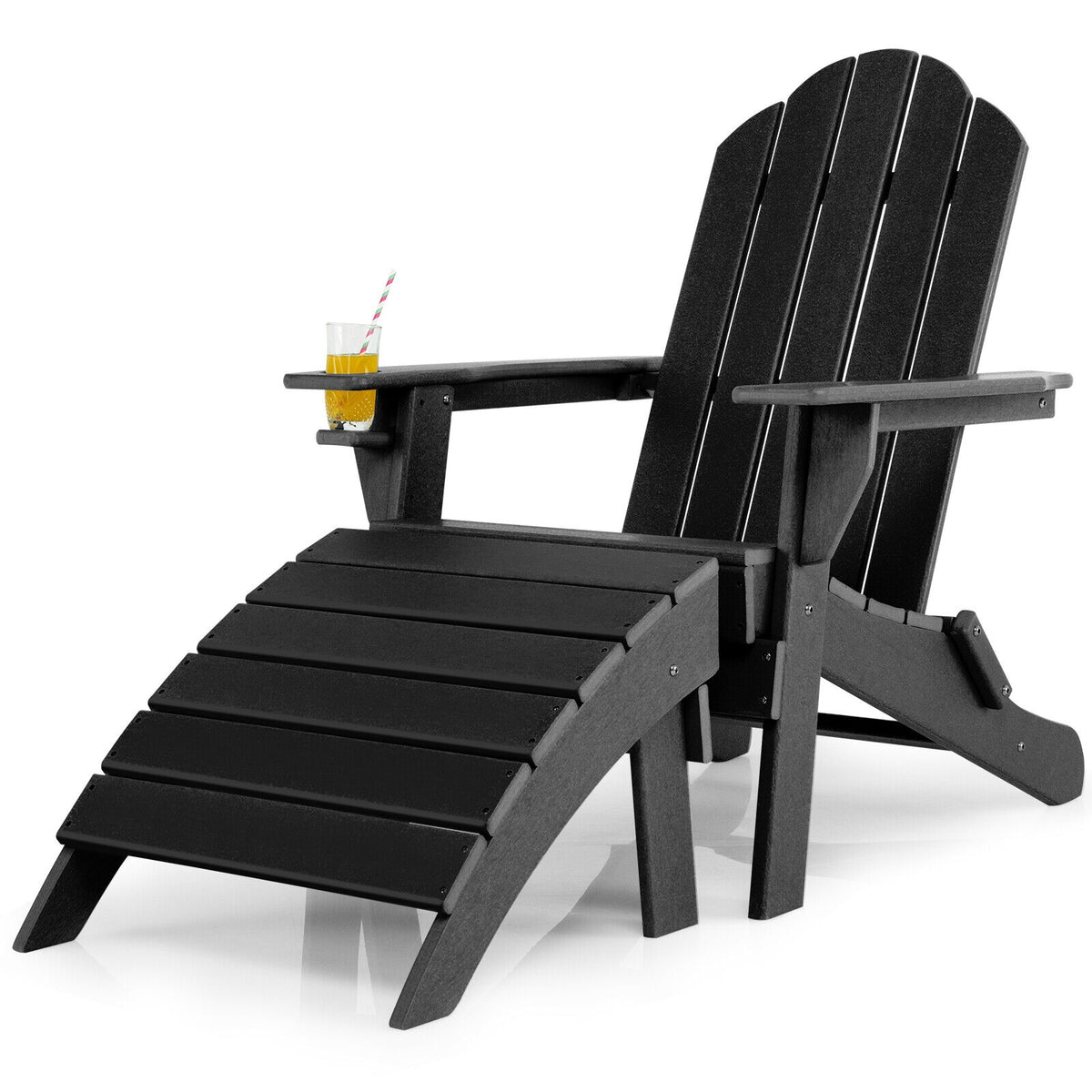 Adirondack Folding Ottoman with All Weather HDPE-Black-Adirondack Chairs-DECOROLALA