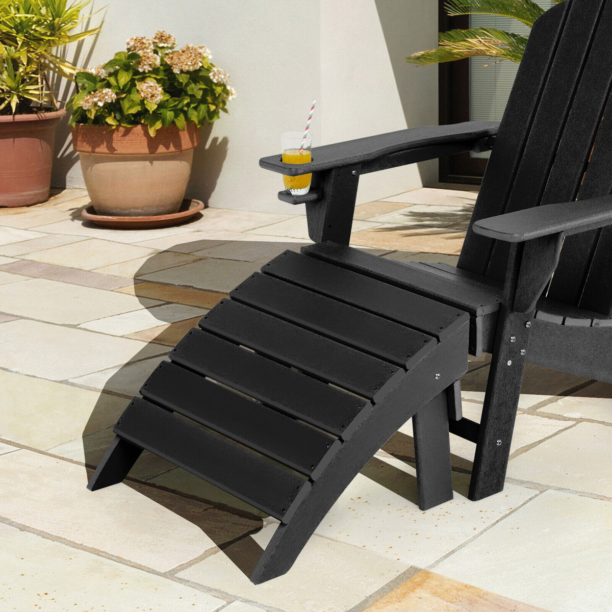 Adirondack Folding Ottoman with All Weather HDPE-Black-Adirondack Chairs-DECOROLALA