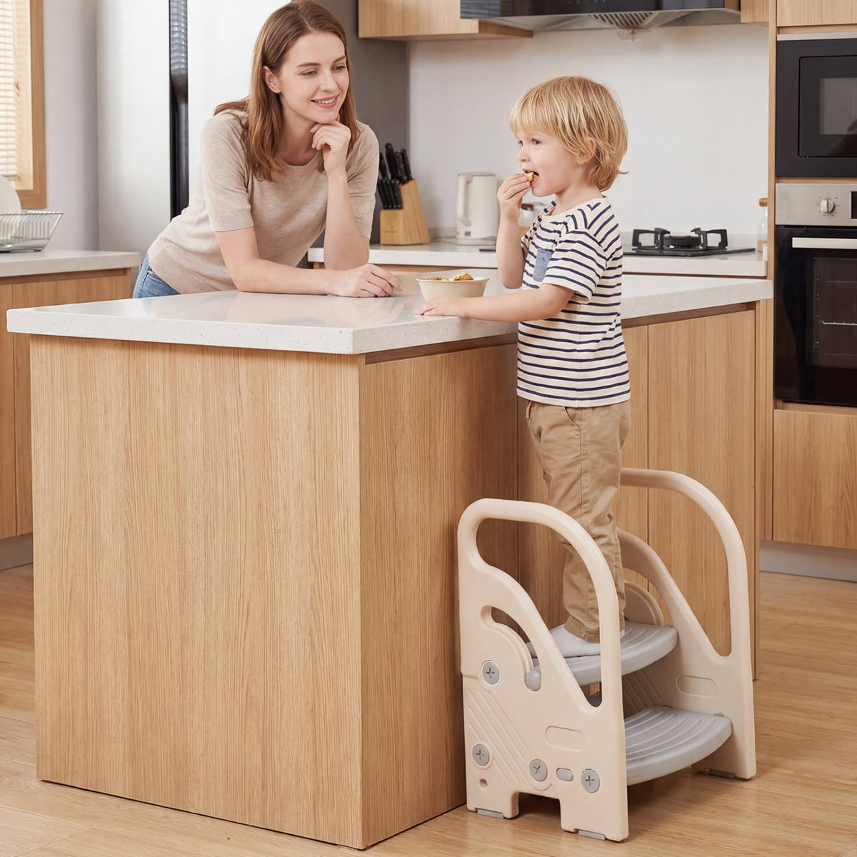 Adjustable 2-Step Kids Helper Stool with Safety Handles and Non-slip Pads for Bedroom-Gray-Toddler & Kids Furniture-DECOROLALA