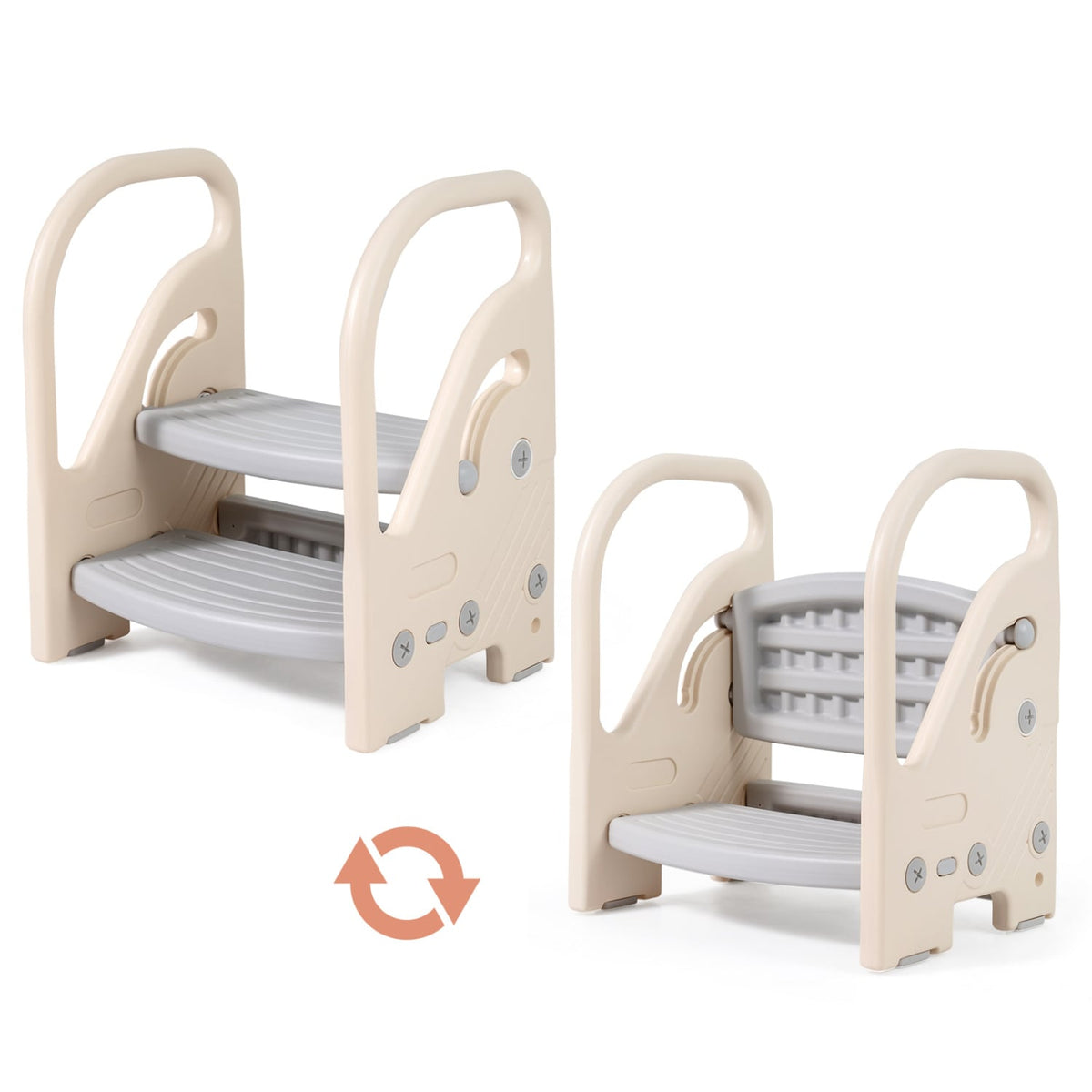 Adjustable 2-Step Kids Helper Stool with Safety Handles and Non-slip Pads for Bedroom-Gray-Toddler & Kids Furniture-DECOROLALA
