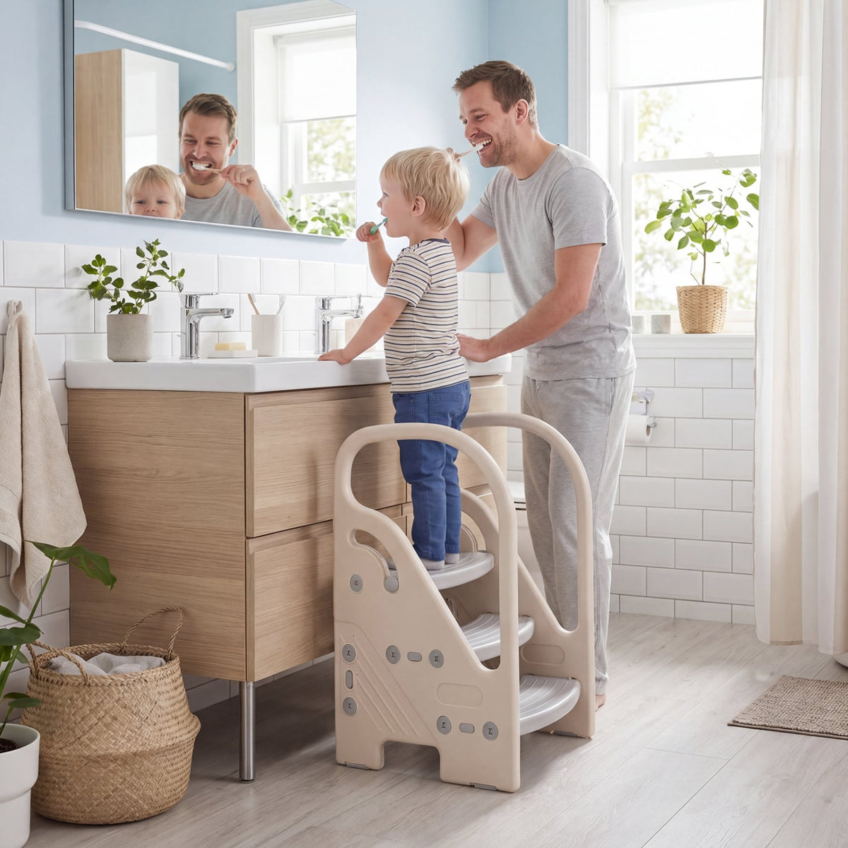 Adjustable 3-Step Helper Stool with Safety Handles and for kids-Gray-Kids Chairs & Seating-DECOROLALA