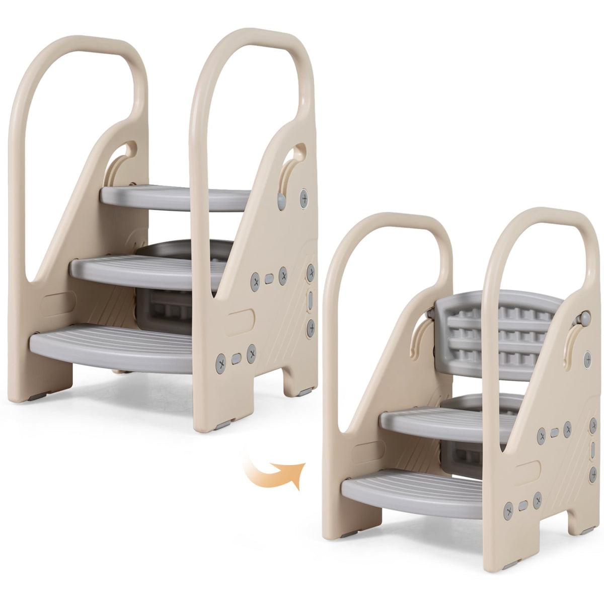 Adjustable 3-Step Helper Stool with Safety Handles and for kids-Gray-Kids Chairs & Seating-DECOROLALA