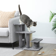 Adjustable 3-Tier Pet Stairs with Sisal Scratching Post - Grey-Dogs-DECOROLALA