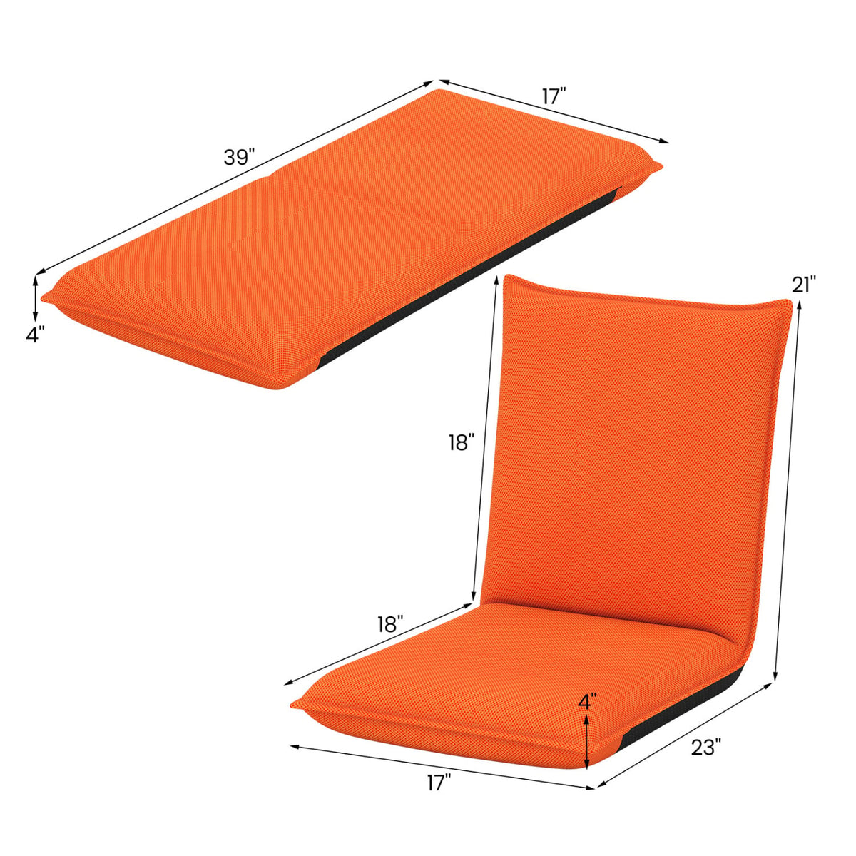 Adjustable 6 Positions Folding Lazy Man Sofa Chair Floor Chair-Orange-Floor Chairs-DECOROLALA