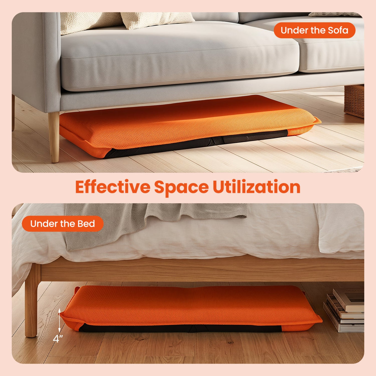 Adjustable 6 Positions Folding Lazy Man Sofa Chair Floor Chair-Orange-Floor Chairs-DECOROLALA
