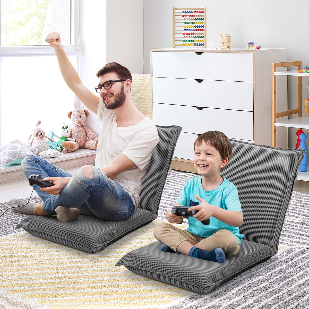 Adjustable 6 positions Folding Lazy Man Sofa Chair Floor Chair-Gray-Floor Chairs-DECOROLALA
