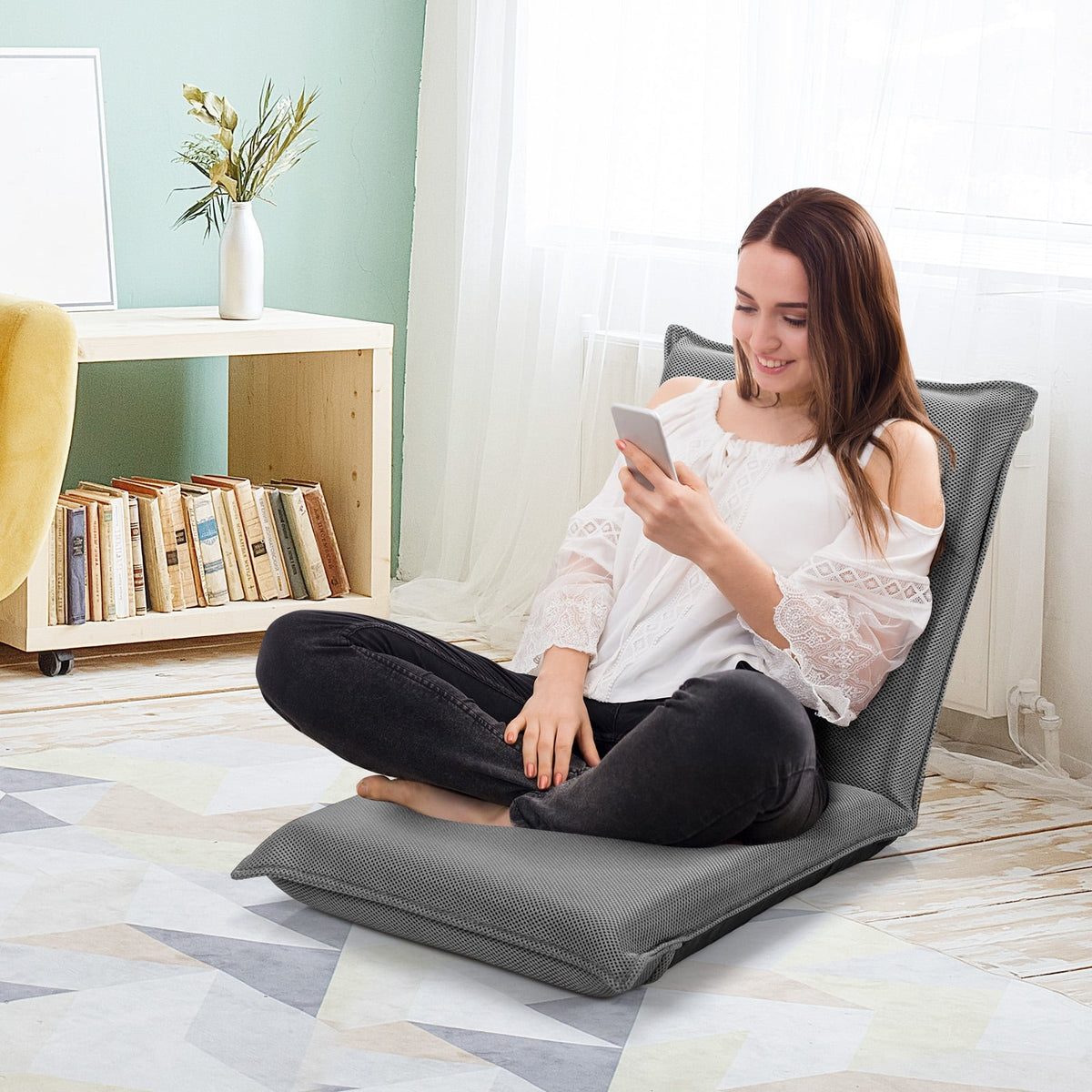 Adjustable 6 positions Folding Lazy Man Sofa Chair Floor Chair-Gray-Floor Chairs-DECOROLALA