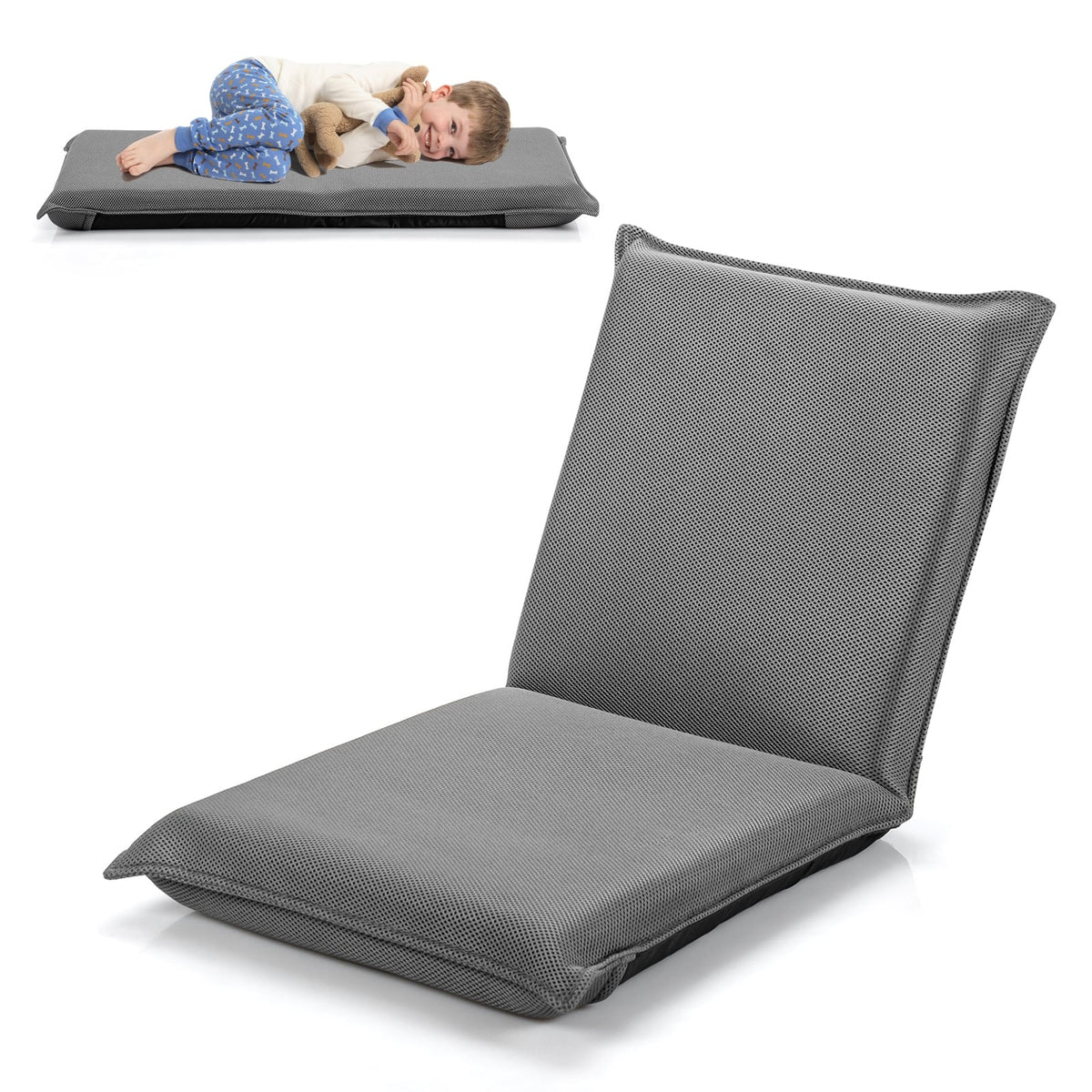 Adjustable 6 positions Folding Lazy Man Sofa Chair Floor Chair-Gray-Floor Chairs-DECOROLALA