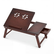 Adjustable Bamboo Laptop Desk with Tilting Top and Adjustable Legs for Wring-Brown-Laptop Tables & Printer Stands-DECOROLALA
