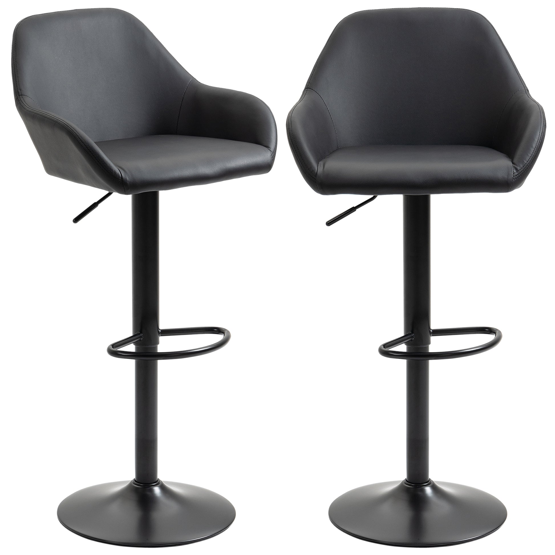 Adjustable Bar Stools Set of 2, Swivel Barstools with Footrest and Back, PU Leather and Steel Round Base, Black-Home Furnishings > Kitchen & Dining Furniture > Bar Stools-DECOROLALA