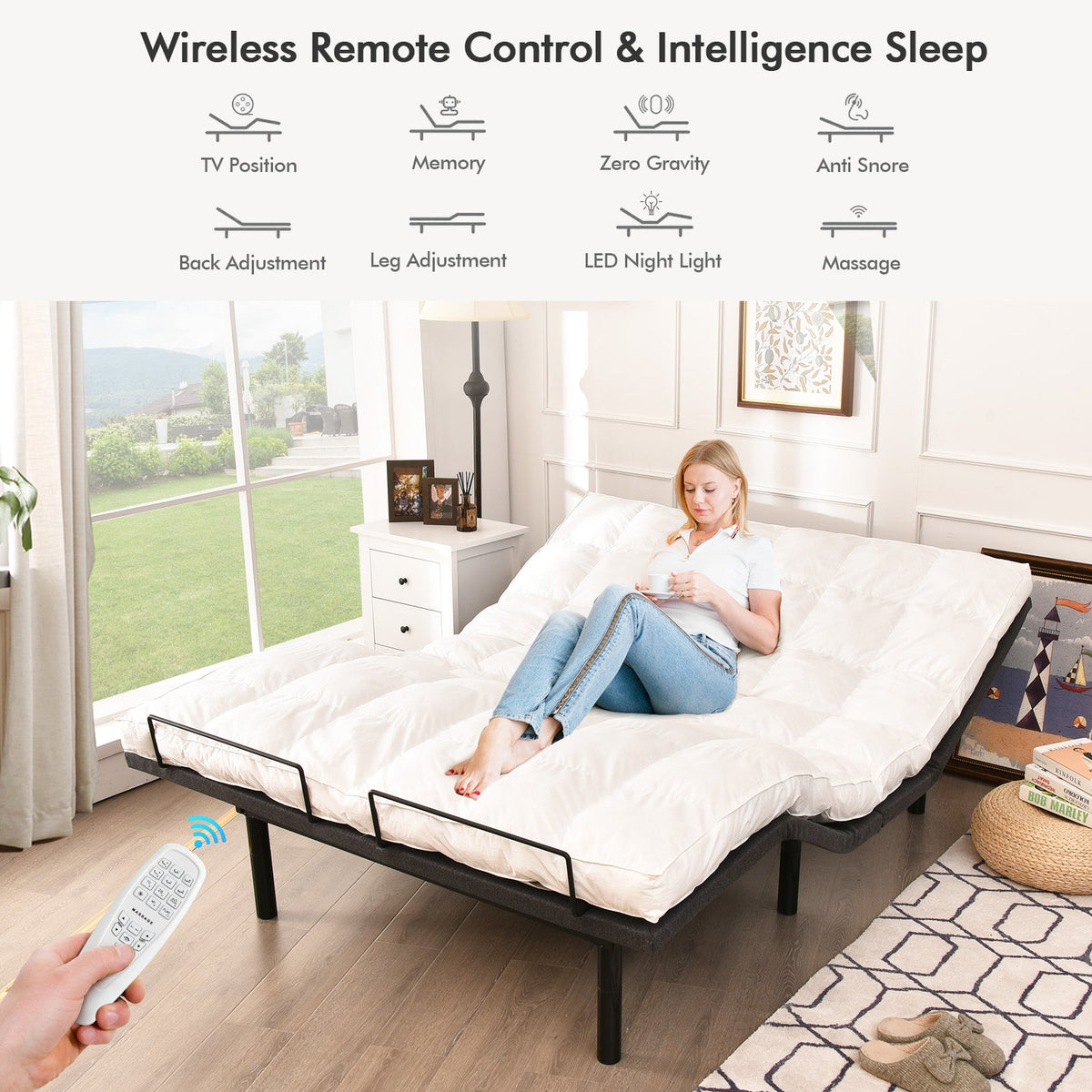 Adjustable Bed Base Electric Bed Frame with Massage Modes-Simple Bed Frame-DECOROLALA