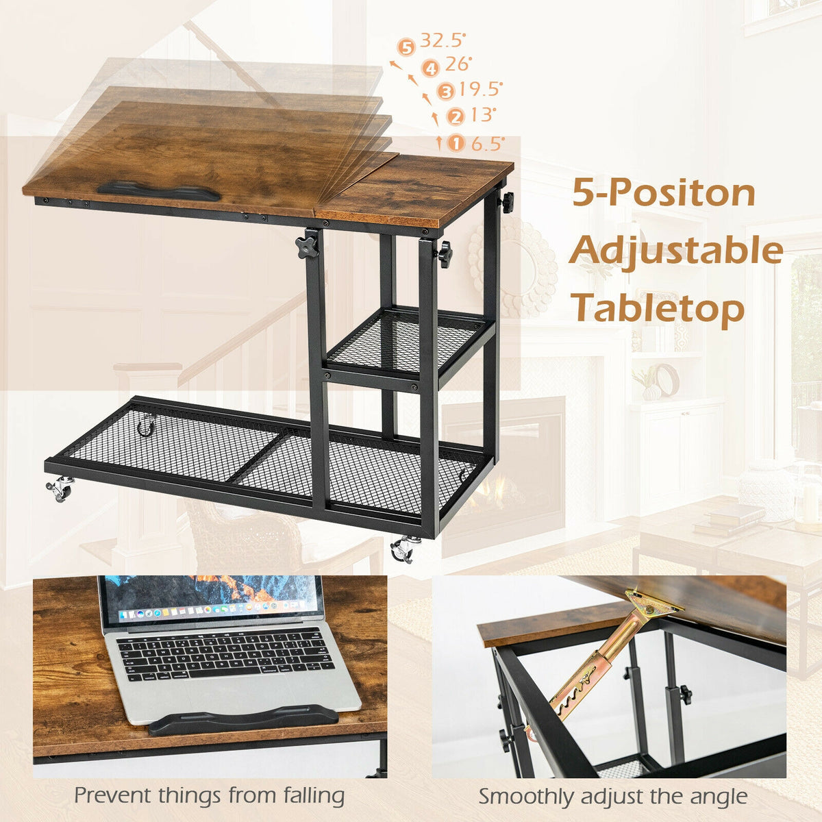 Adjustable C-Shaped Bedside Table-End & Side Tables-DECOROLALA
