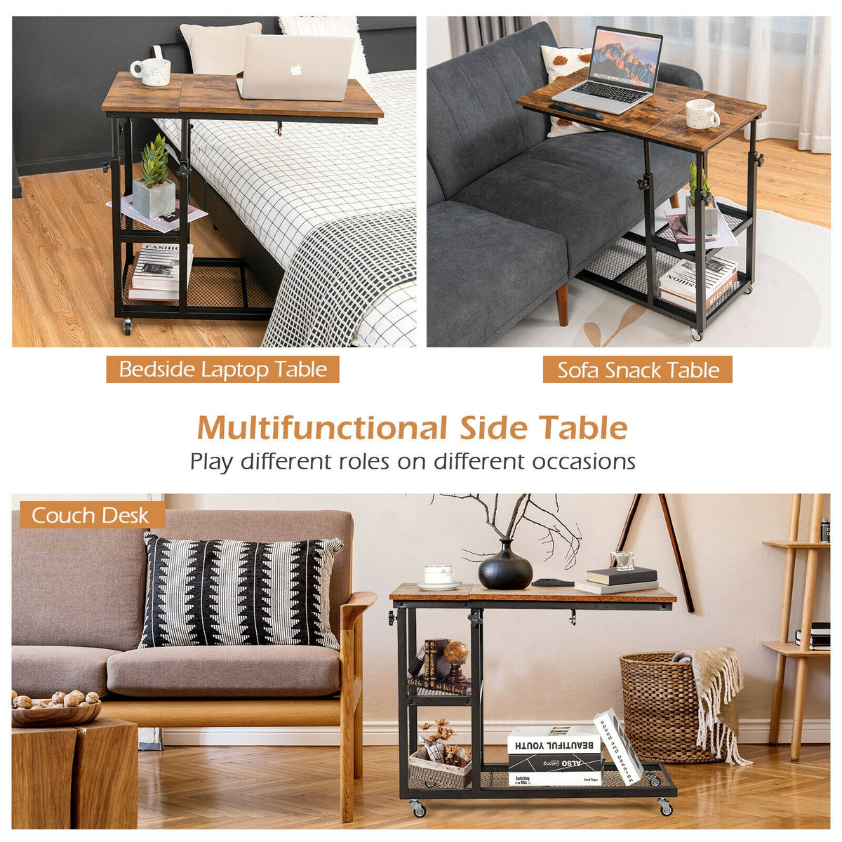 Adjustable C-Shaped Bedside Table-End & Side Tables-DECOROLALA