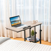 Adjustable C-Shaped Bedside Table with Wheels-Natural-End & Side Tables-DECOROLALA
