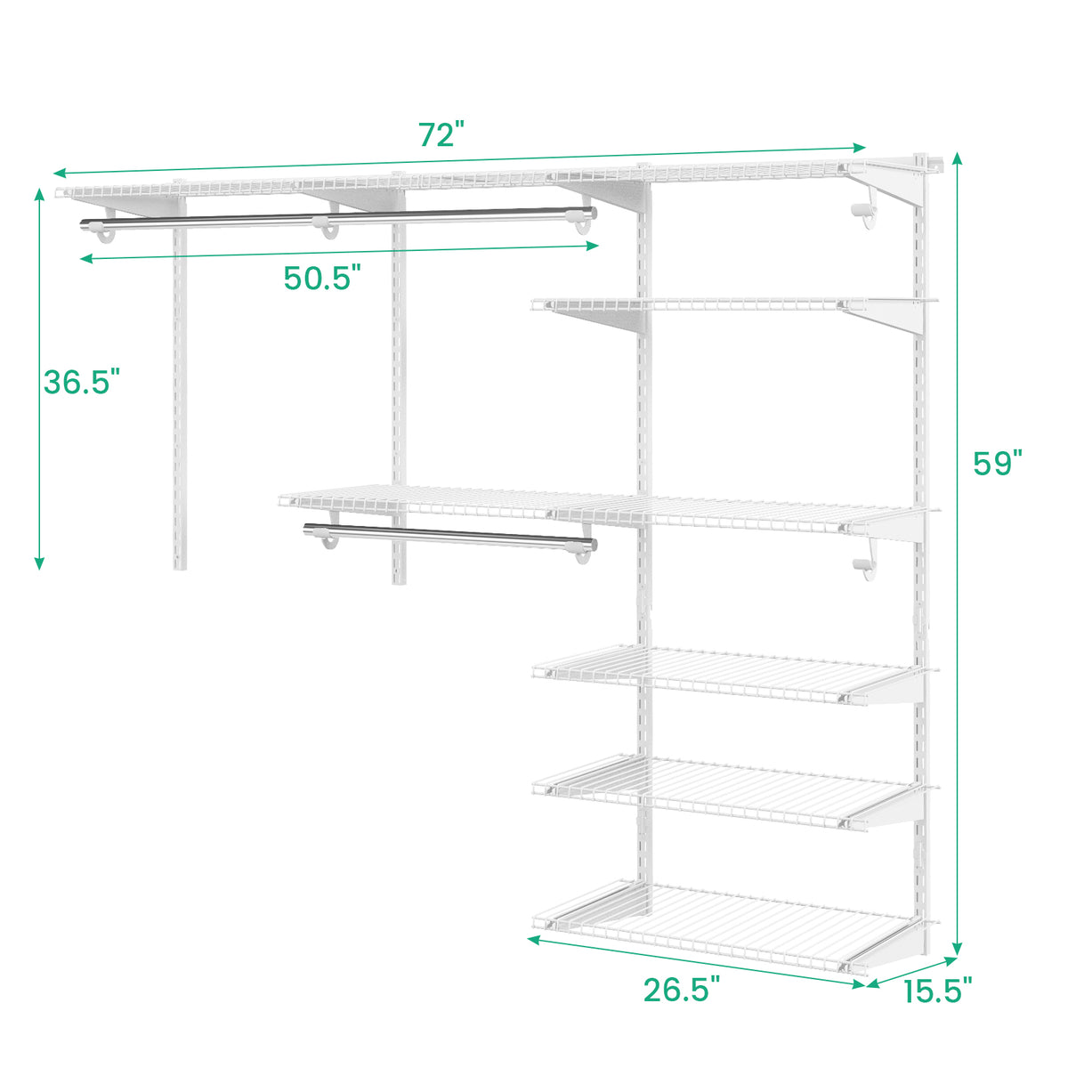 Adjustable Closet Organizer Kit with Shelves and Hanging Rods for 4 to 6 Feet-White-Clothing & Closet Storage-DECOROLALA