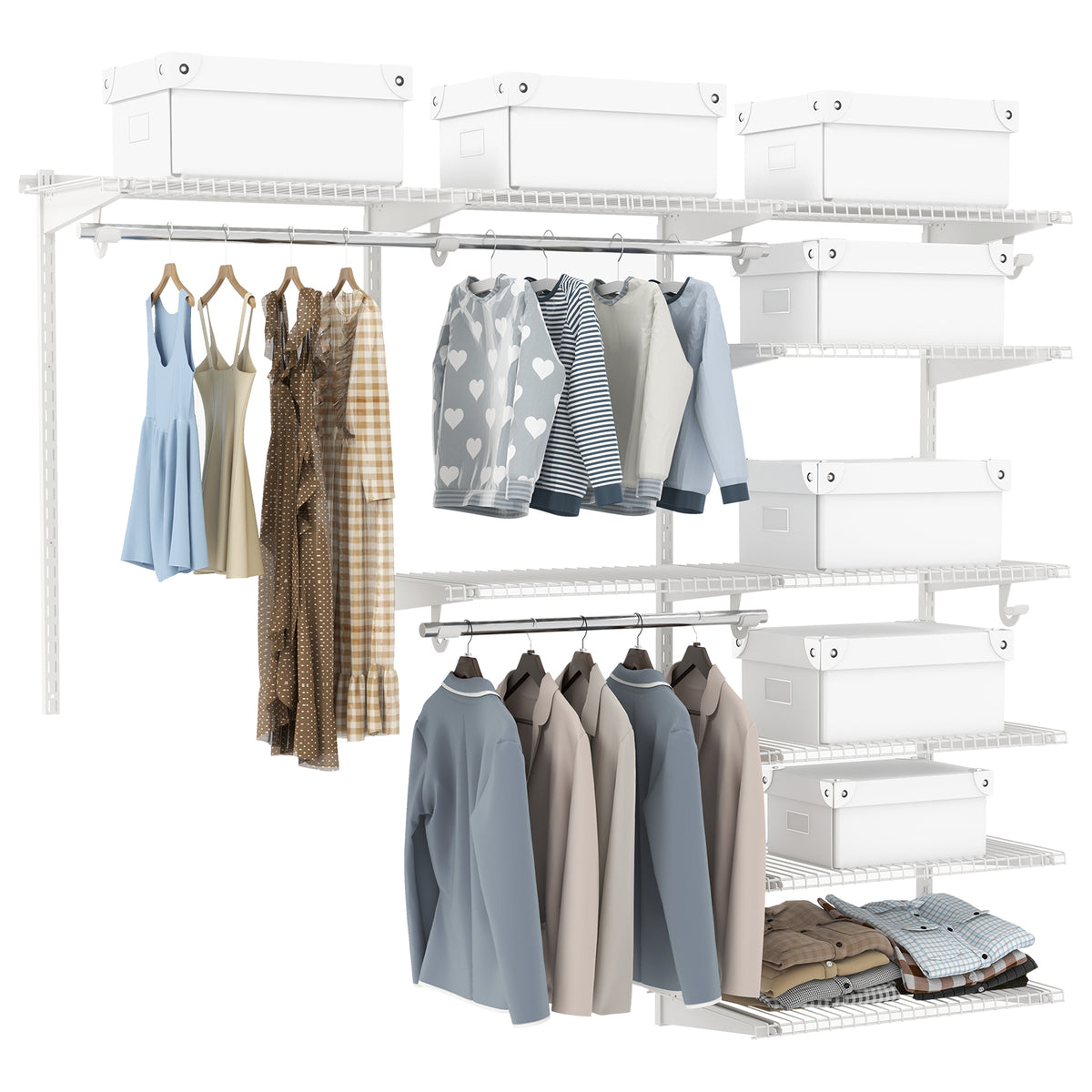 Adjustable Closet Organizer Kit with Shelves and Hanging Rods for 4 to 6 Feet-White-Clothing & Closet Storage-DECOROLALA
