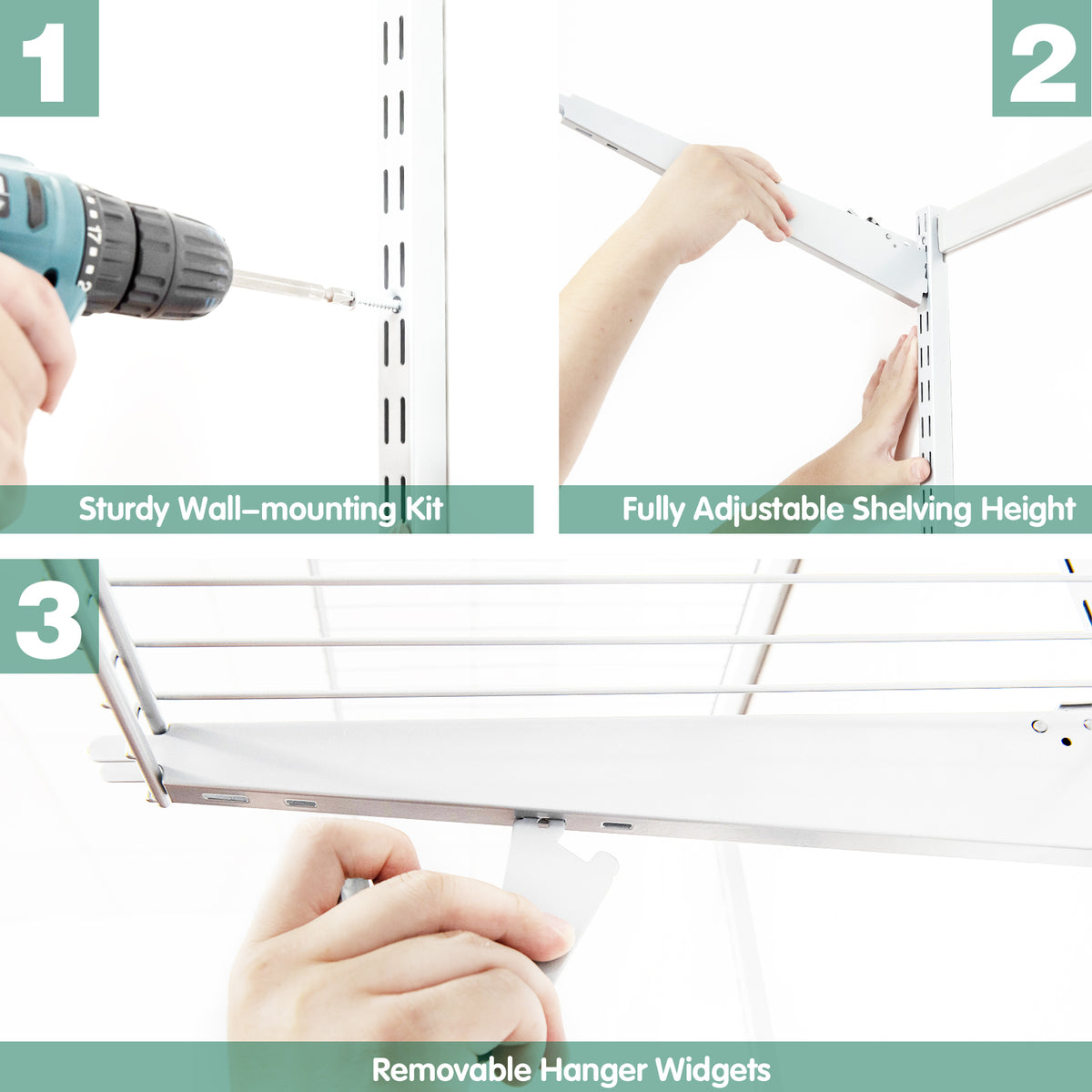 Adjustable Closet Organizer Kit with Shelves and Hanging Rods for 4 to 6 Feet-White-Clothing & Closet Storage-DECOROLALA