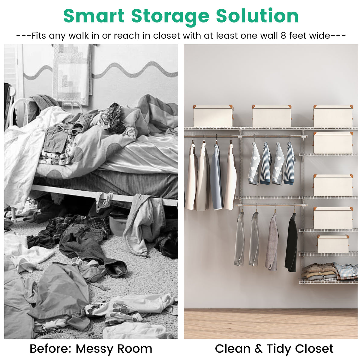 Adjustable Closet Organizer Kit with Shelves and Hanging Rods for 4 to 6 Feet-White-Clothing & Closet Storage-DECOROLALA