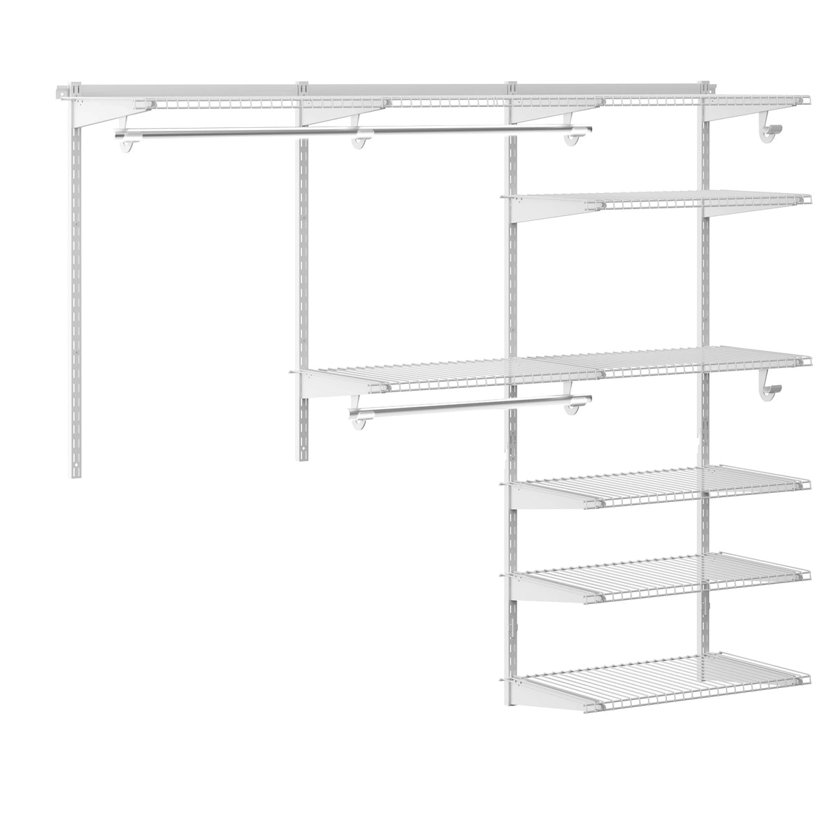 Adjustable Closet Organizer Kit with Shelves and Hanging Rods for 4 to 6 Feet-White-Clothing & Closet Storage-DECOROLALA