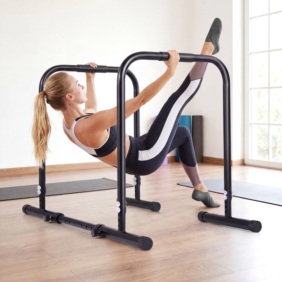 Adjustable Dip Bar Station with 660 LBS Capacity for Calisthenics and Strength Training-Black-Yoga Accessories-DECOROLALA