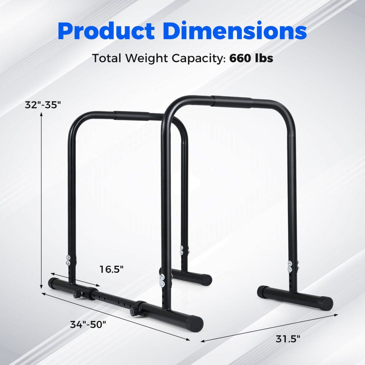 Adjustable Dip Bar Station with 660 LBS Capacity for Calisthenics and Strength Training-Black-Yoga Accessories-DECOROLALA
