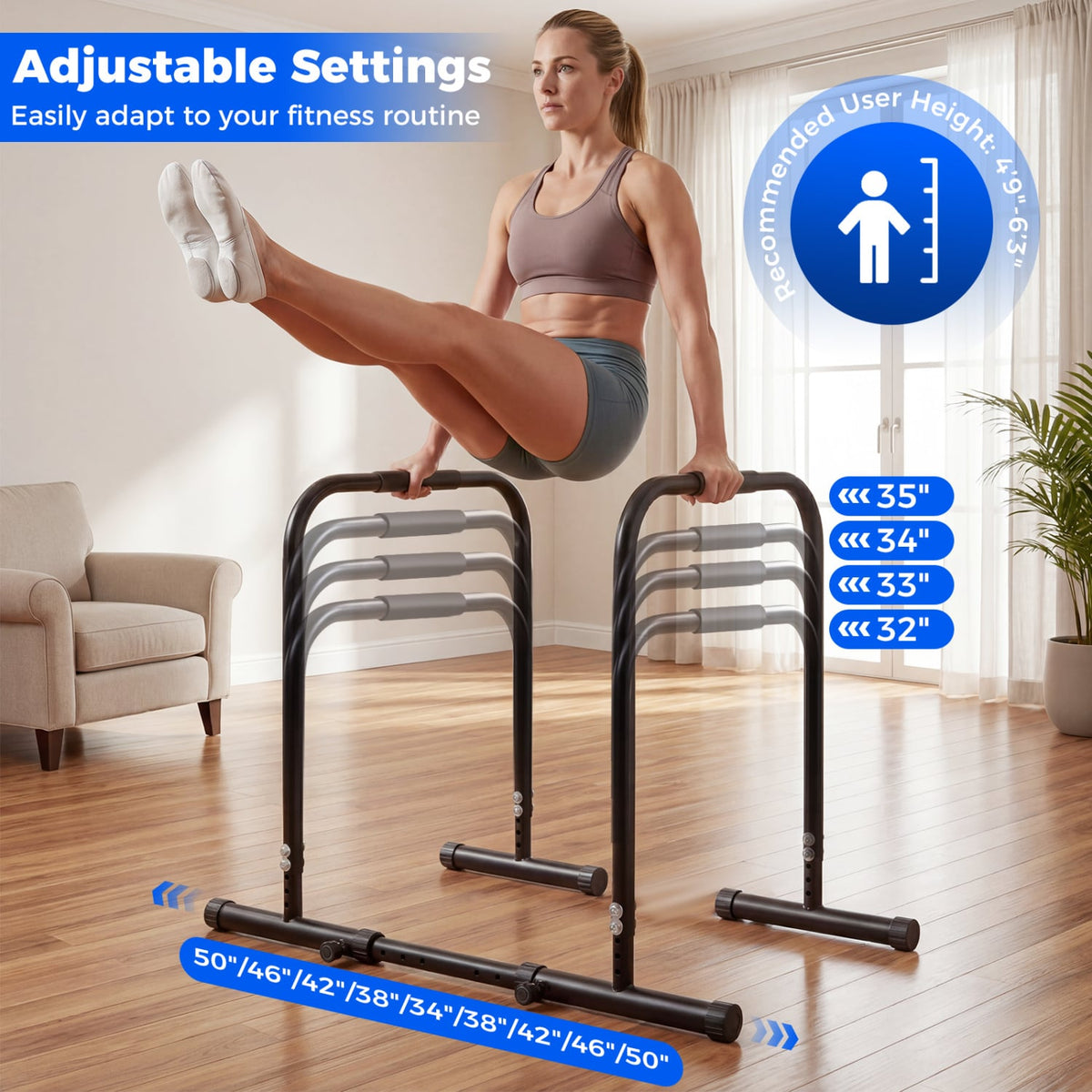 Adjustable Dip Bar Station with 660 LBS Capacity for Calisthenics and Strength Training-Black-Yoga Accessories-DECOROLALA