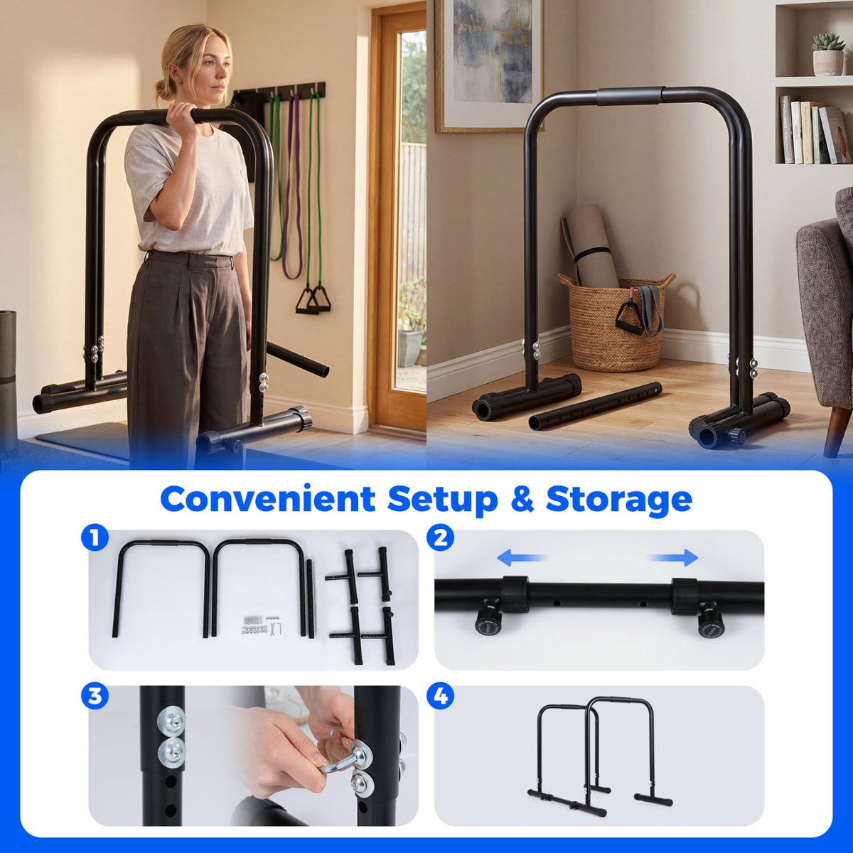 Adjustable Dip Bar Station with 660 LBS Capacity for Calisthenics and Strength Training-Black-Yoga Accessories-DECOROLALA