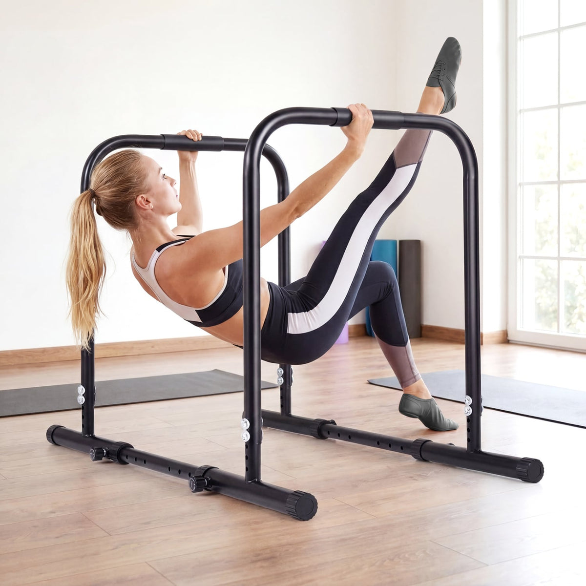 Adjustable Dip Bar Station with 660 LBS Capacity for Home Gym-Black-Yoga Accessories-DECOROLALA