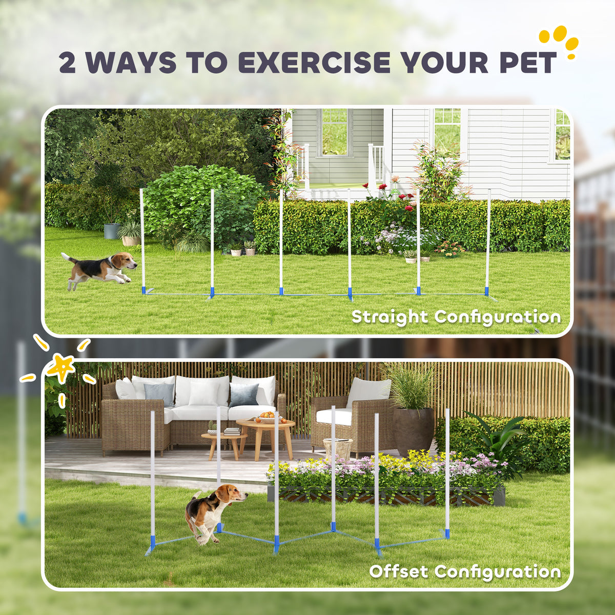 Adjustable Dog Agility Weave Poles Set with Storage Bag - Blue/White-Dogs-DECOROLALA
