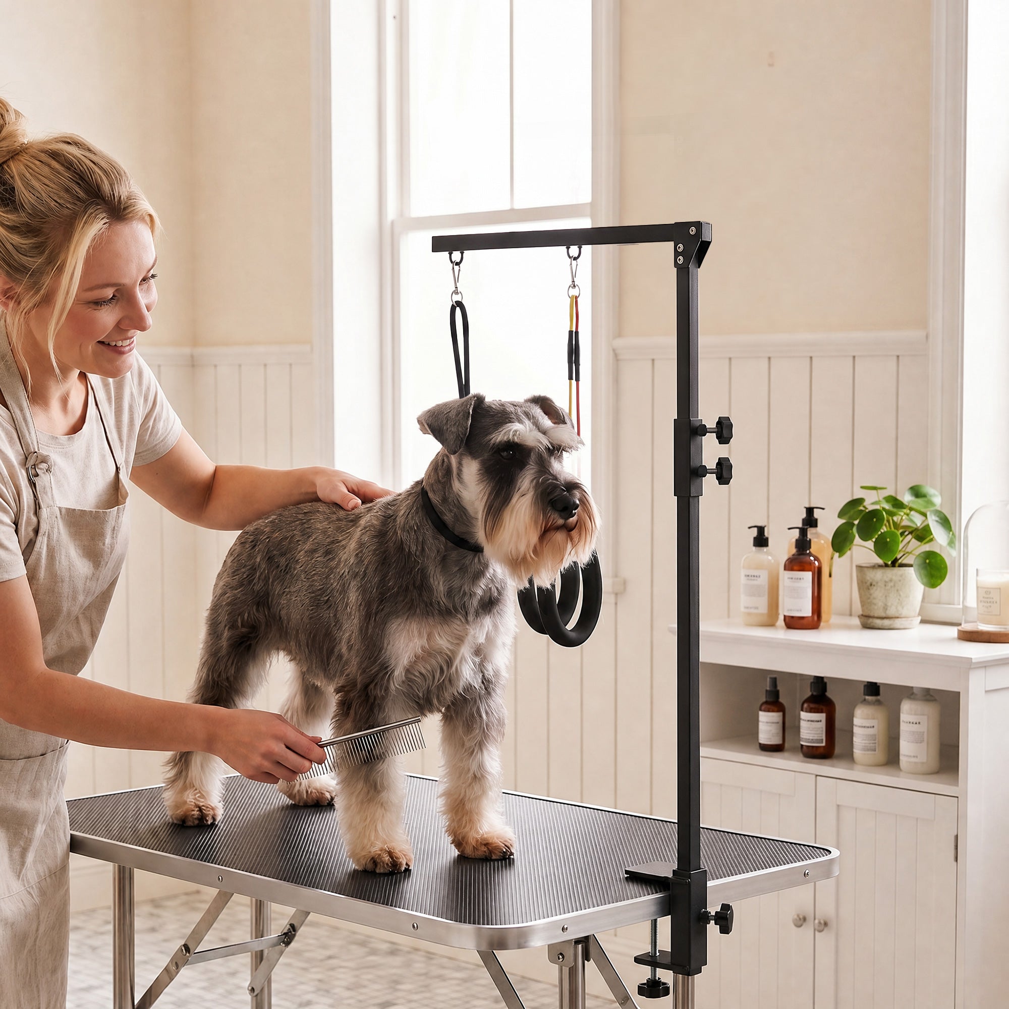 Adjustable Dog Grooming Arm with Clamp and 2 Loops - Black-Dogs-DECOROLALA