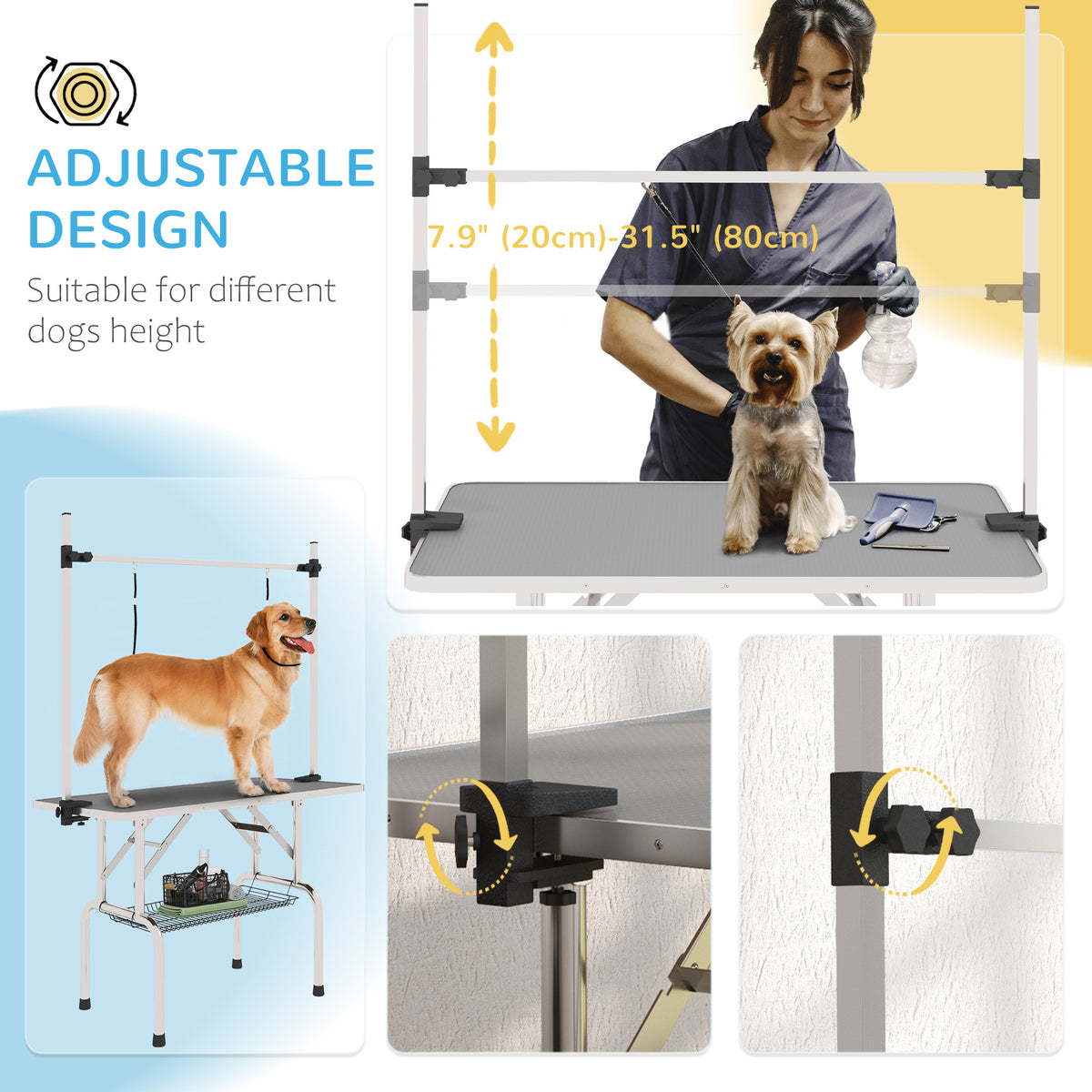 Adjustable Dog Grooming Table - Grey 220lbs Capacity with Basket-Dogs-DECOROLALA