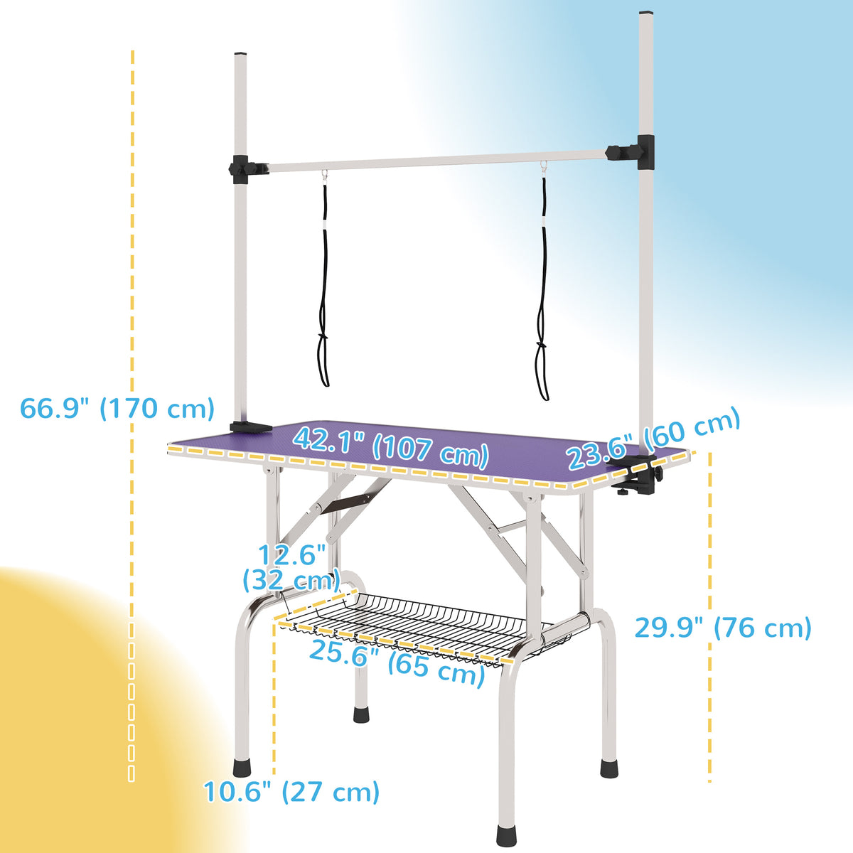 Adjustable Dog Grooming Table - Purple 43" with Storage Basket-Dogs-DECOROLALA