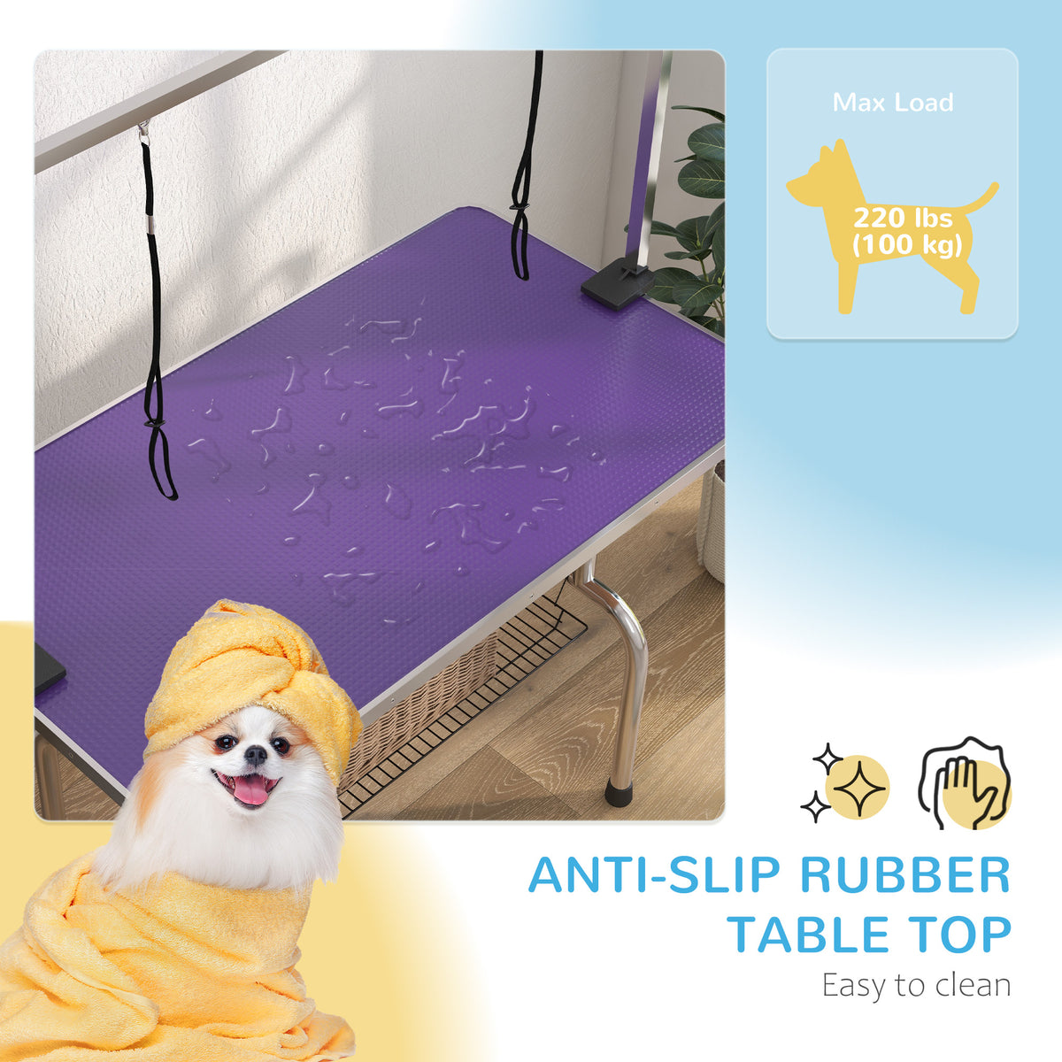 Adjustable Dog Grooming Table - Purple 43" with Storage Basket-Dogs-DECOROLALA