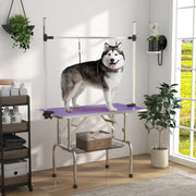 Adjustable Dog Grooming Table - Purple 43" with Storage Basket-Dogs-DECOROLALA