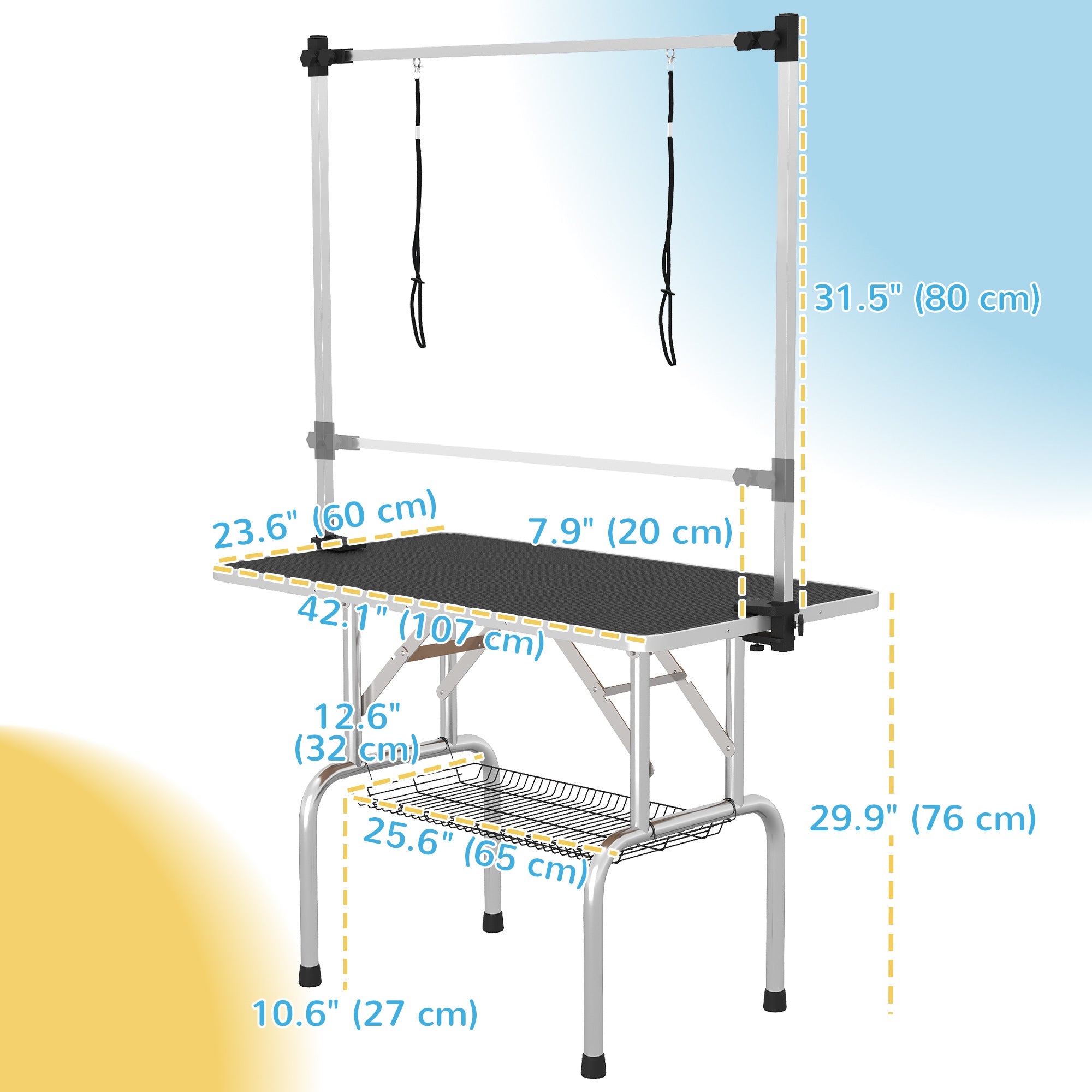 Adjustable Dog Grooming Table with 2 Safety Slings, Storage Basket, Black-Dogs-DECOROLALA