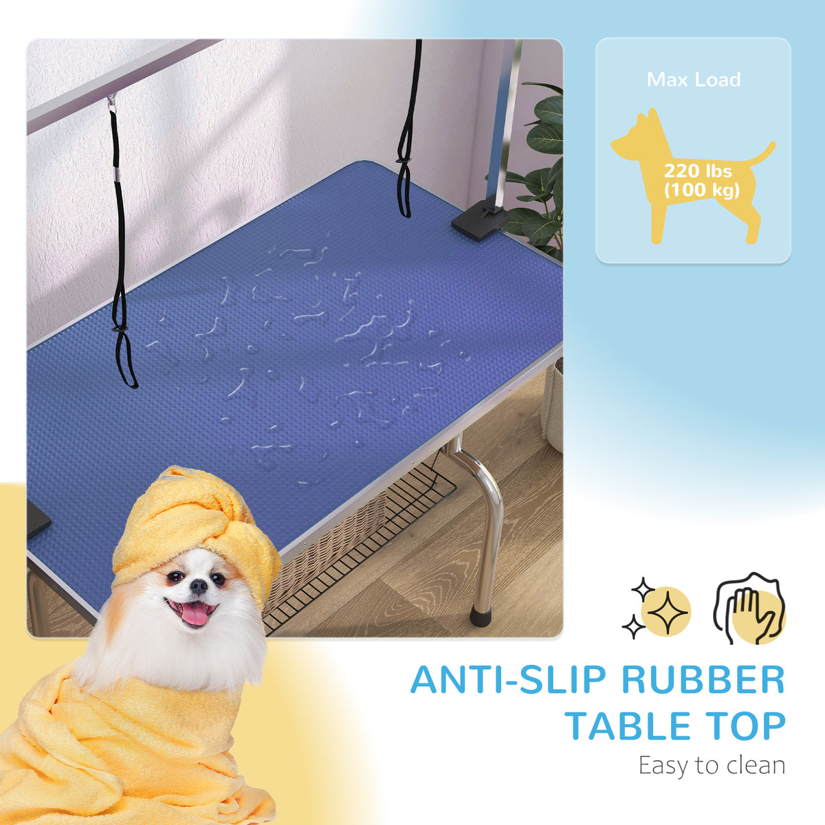 Adjustable Dog Grooming Table with 2 Slings & Basket - Blue-Dogs-DECOROLALA