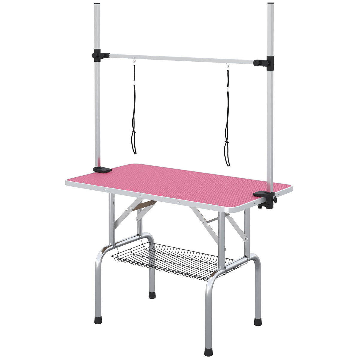 Adjustable Dog Grooming Table with 2 Slings & Basket - Pink-Dogs-DECOROLALA