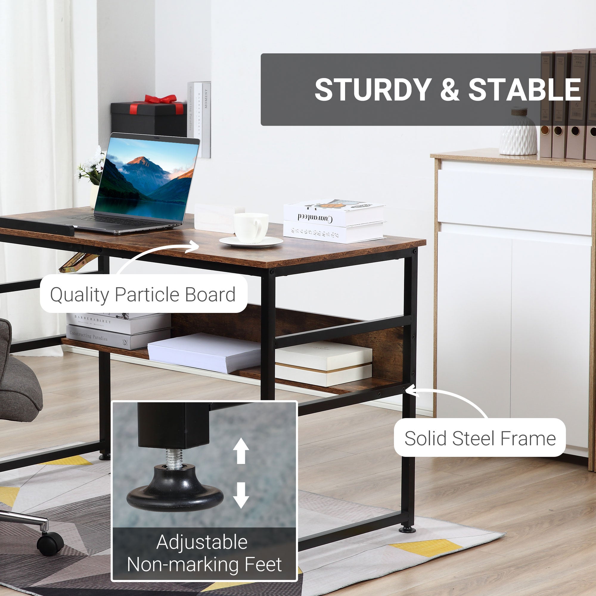 Adjustable Drafting Table Art Desk Drawing Table Craft Desk Workstation for Painting Multifunctional Writing Desk with Tiltable Tabletop and Storage Shelf Rustic Brown-Office Products > Office Furniture > Office Desks & Work Stations > Writing Desks-DECOROLALA