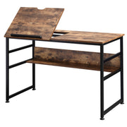 Adjustable Drafting Table Art Desk Drawing Table Craft Desk Workstation for Painting Multifunctional Writing Desk with Tiltable Tabletop and Storage Shelf Rustic Brown-Office Products > Office Furniture > Office Desks & Work Stations > Writing Desks-DECOROLALA