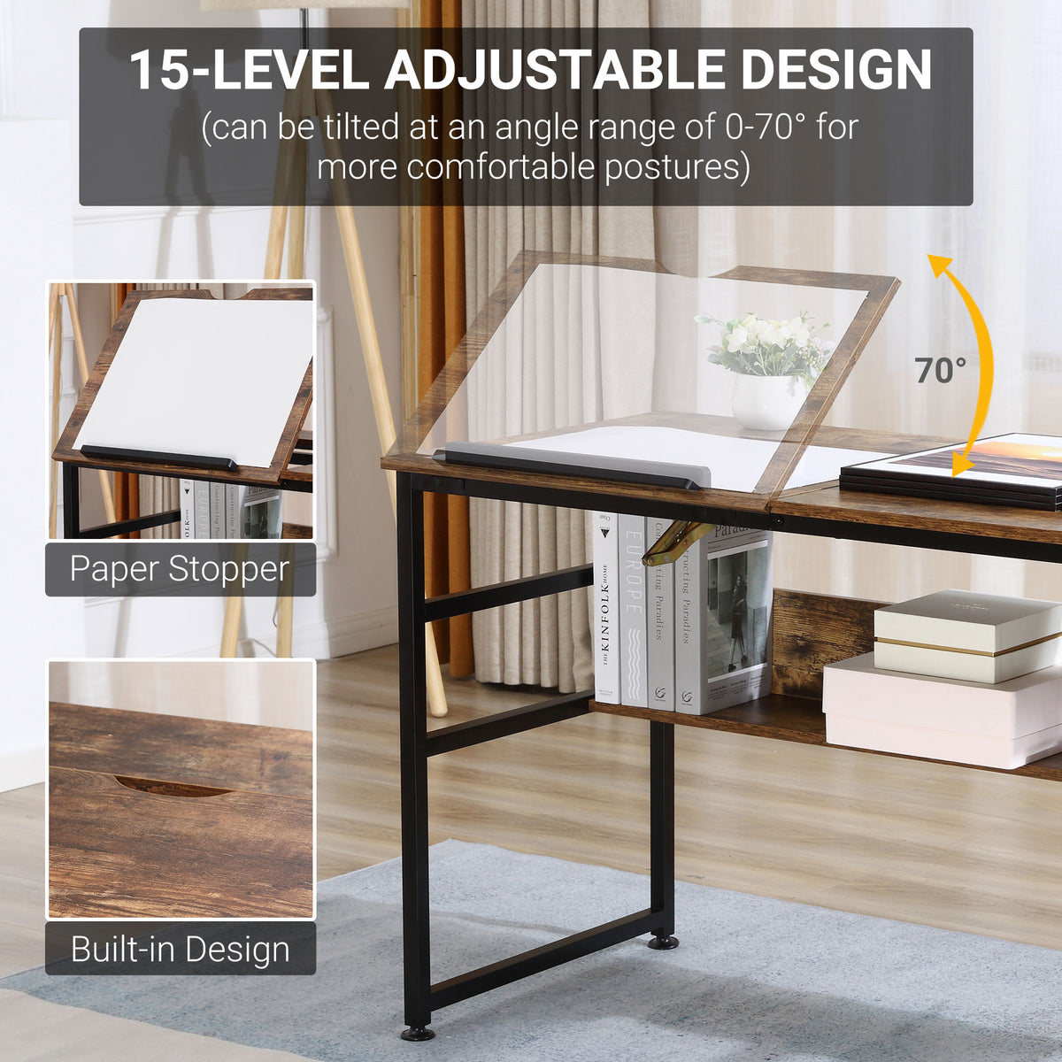 Adjustable Drafting Table - Rustic Brown Art Desk 47"-Office Products > Office Furniture > Office Desks & Work Stations > Writing Desks-DECOROLALA