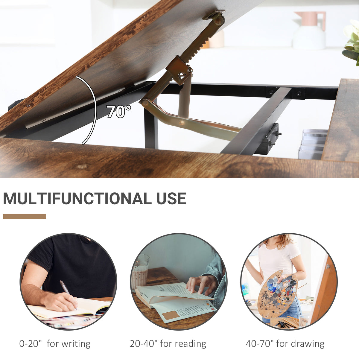 Adjustable Drafting Table - Rustic Brown Art Desk 47"-Office Products > Office Furniture > Office Desks & Work Stations > Writing Desks-DECOROLALA