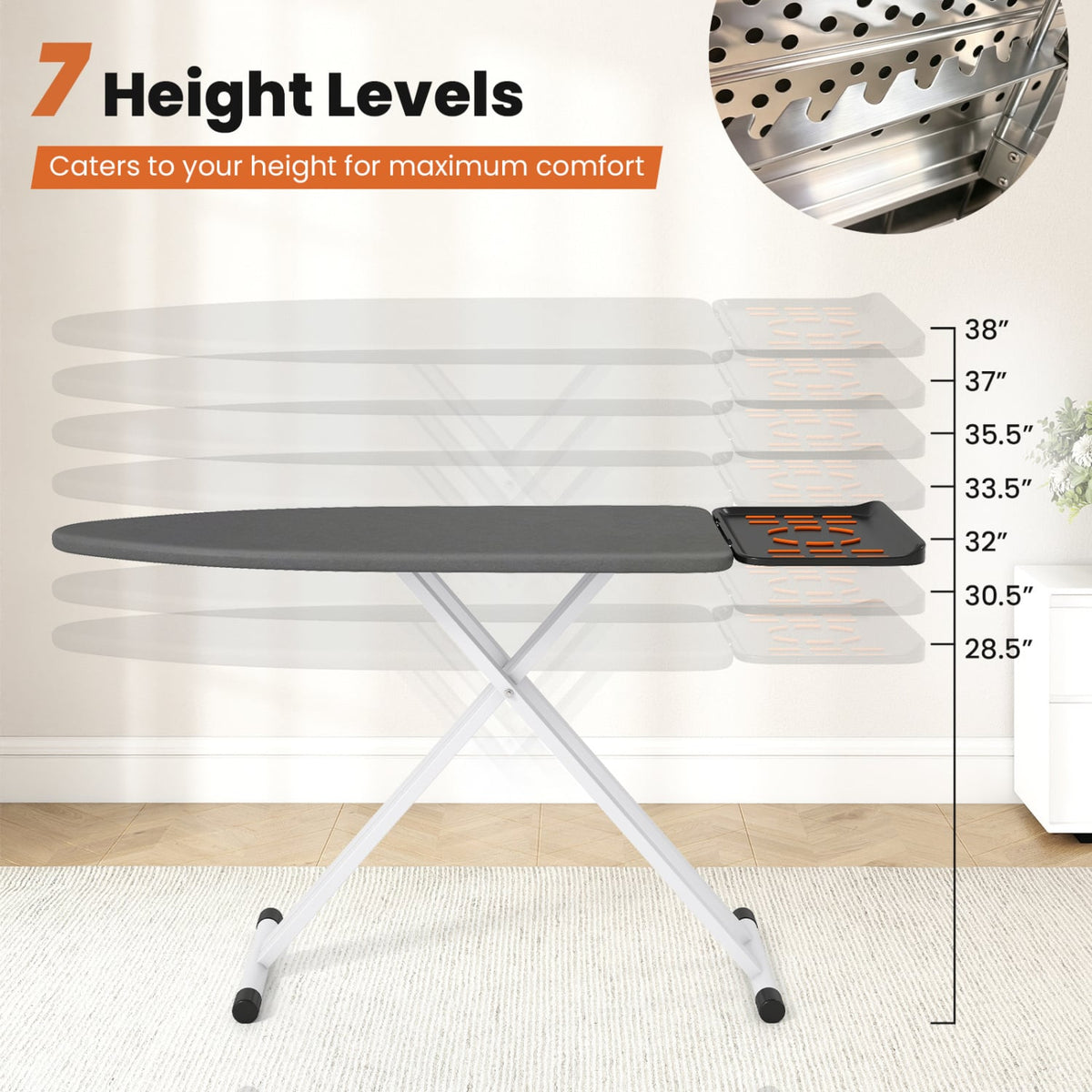 Adjustable Foldable Full Size Ironing Board - Grey Aluminum-Dryers-DECOROLALA