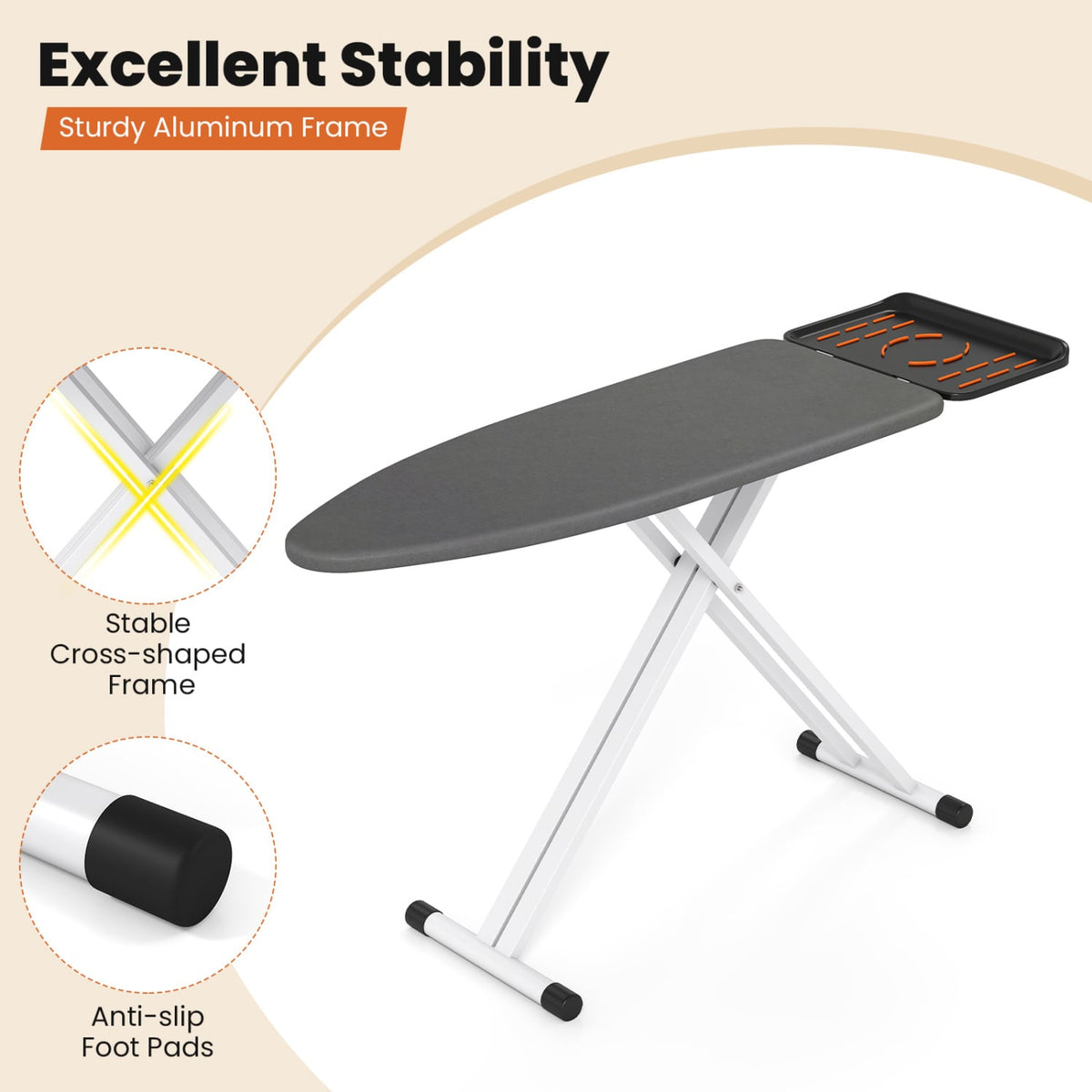 Adjustable Foldable Full Size Ironing Board - Grey Aluminum-Dryers-DECOROLALA