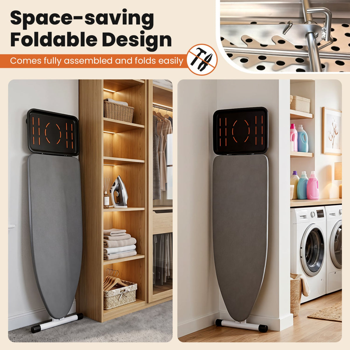 Adjustable Foldable Full Size Ironing Board - Grey Aluminum-Dryers-DECOROLALA