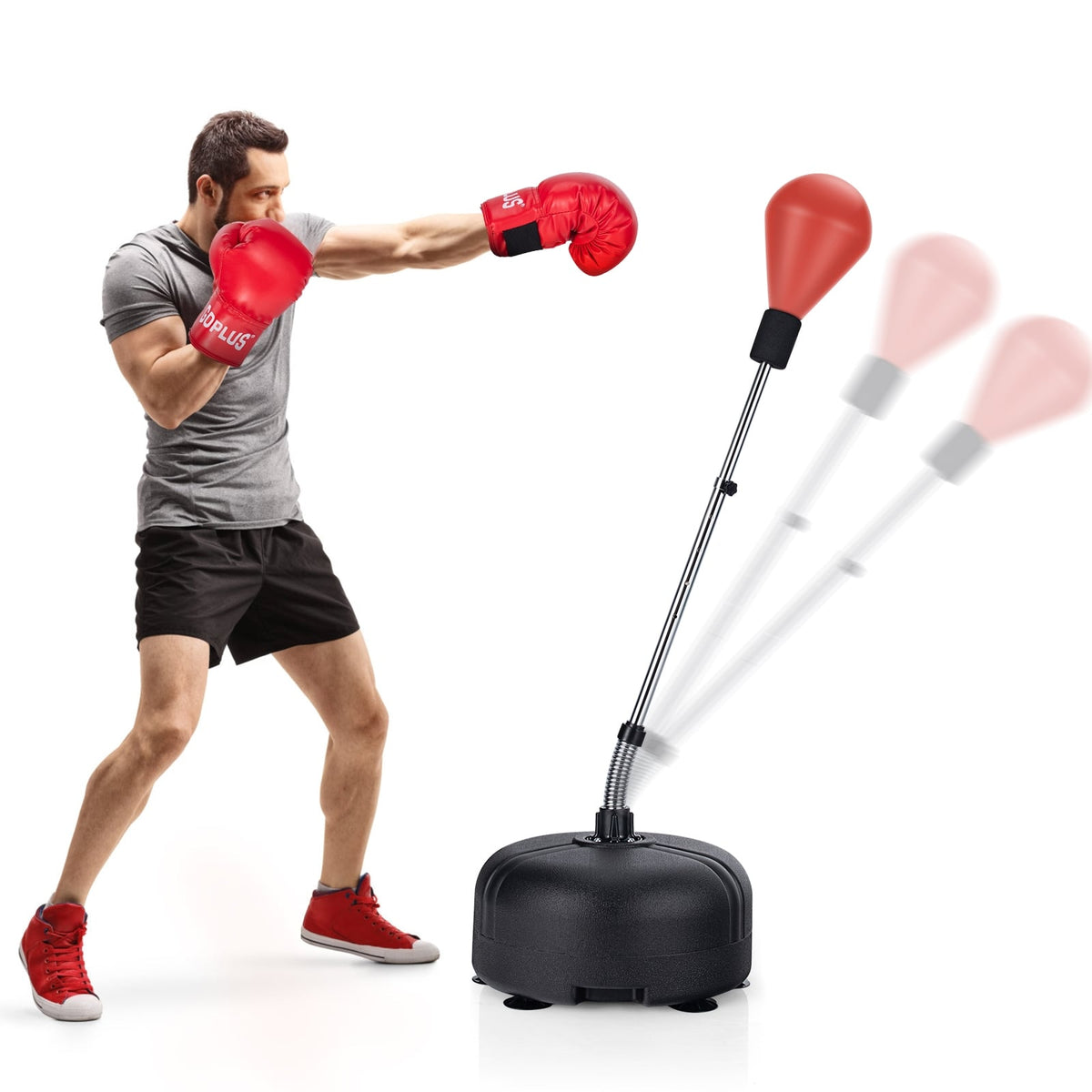 Adjustable Freestanding Punching Bag with Boxing Gloves-Red-Boxing & Martial Arts-DECOROLALA