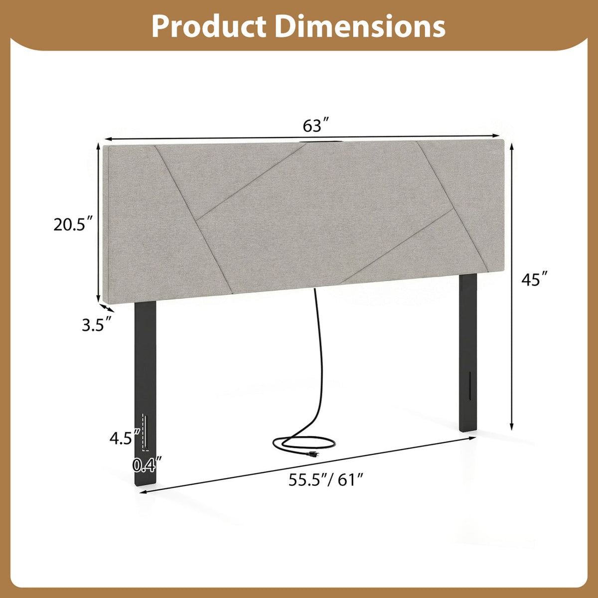 Adjustable Full/Queen Upholstered Headboard with Charging Station-Headboards-DECOROLALA