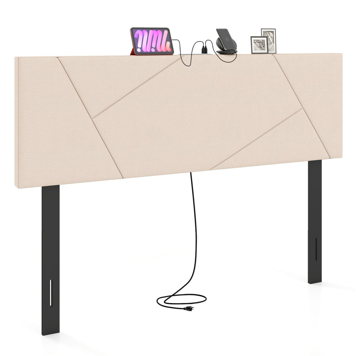 Adjustable Full/Queen Upholstered Headboard with Charging Station-Headboards-DECOROLALA