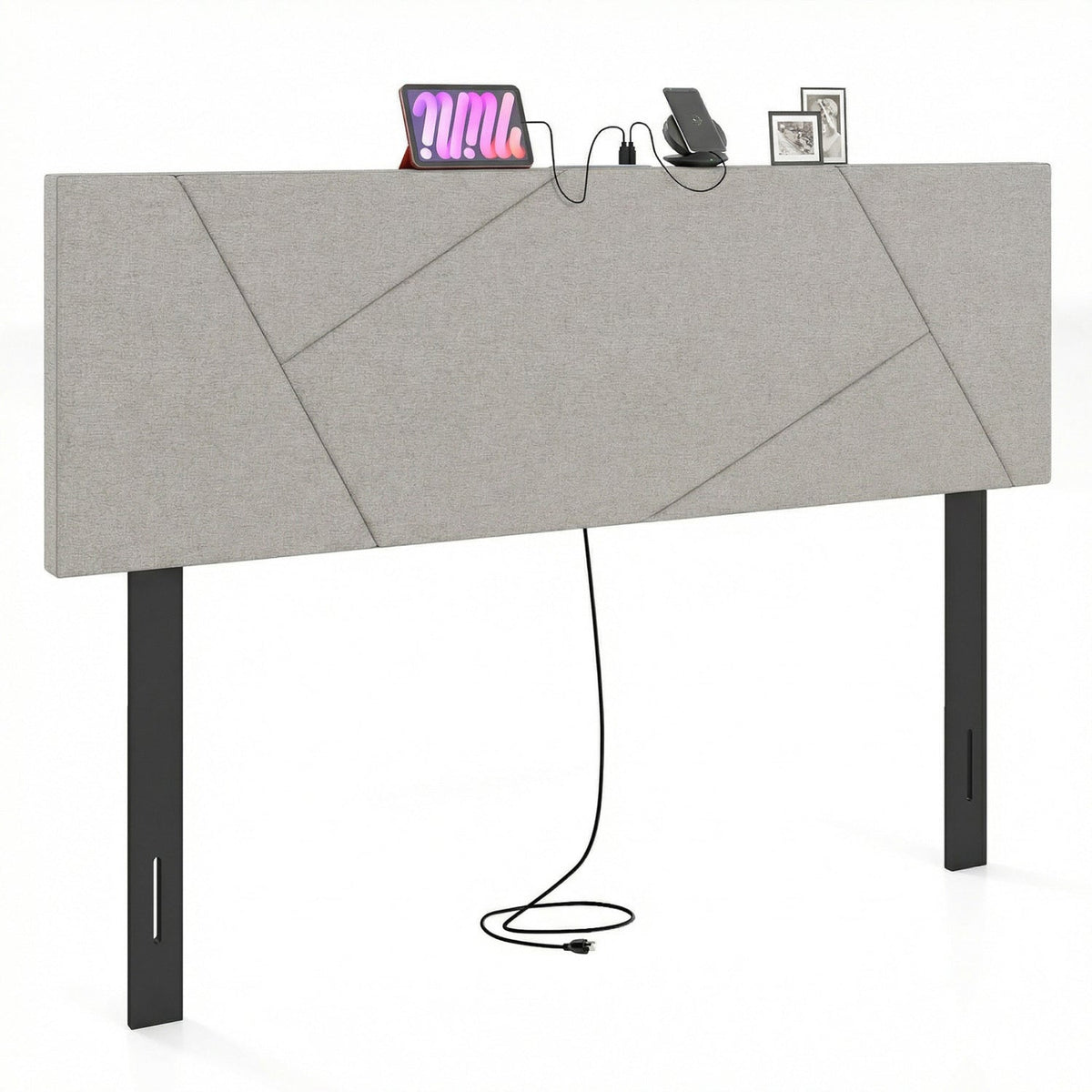 Adjustable Full/Queen Upholstered Headboard with Charging Station-Headboards-DECOROLALA