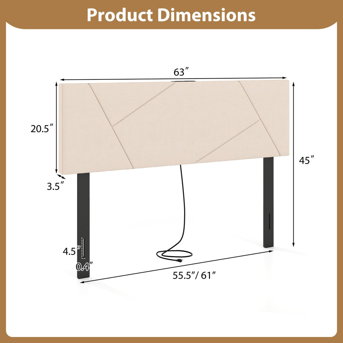 Adjustable Full/Queen Upholstered Headboard with Charging Station-Headboards-DECOROLALA